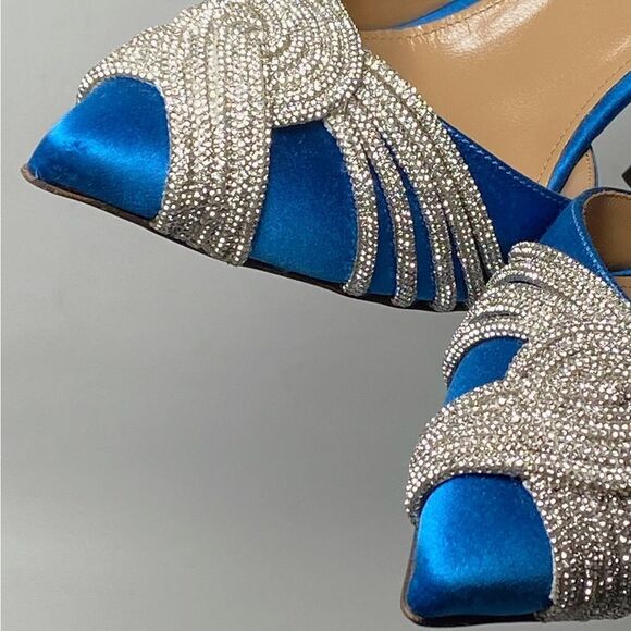Aquazzura Gatsby Crystal-Embellished Satin Pumps size 39 - Picture 7 of 12
